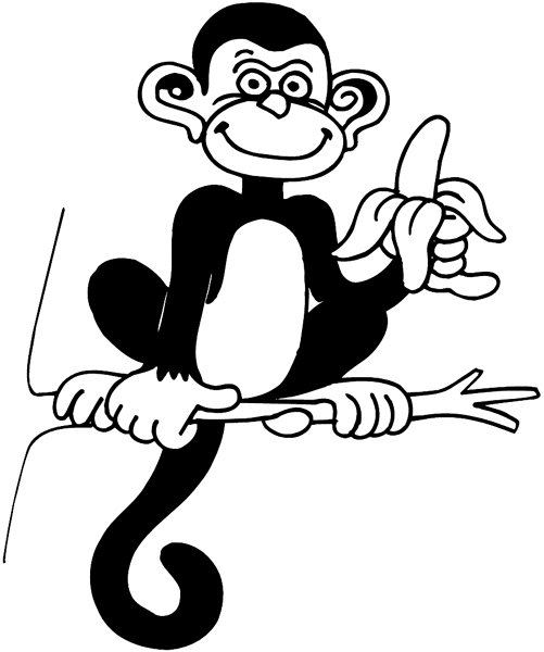 Monkey with a banana  sitting in a tree vinyl sticker. Customize on line.      Animals Insects Fish 004-1297  